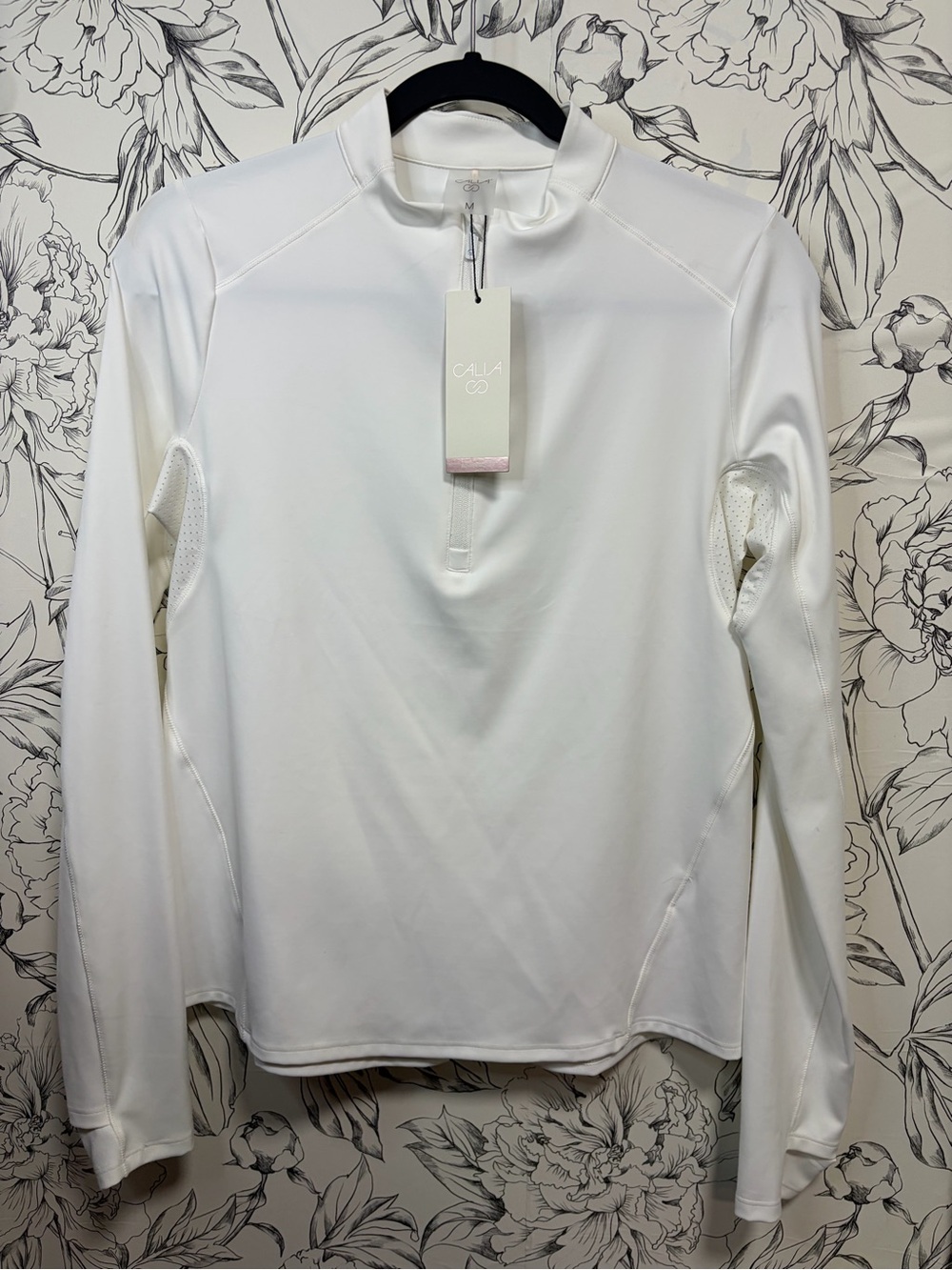 NWT CALIA White Long-Sleeve quarter-zip Performance Top